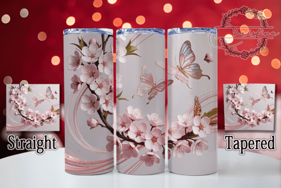3D Cherry Blossom Butterfly Tumbler Design