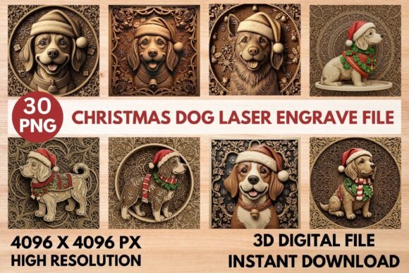 3D Christmas Dog Laser Engrave Files: Festive Craft Designs