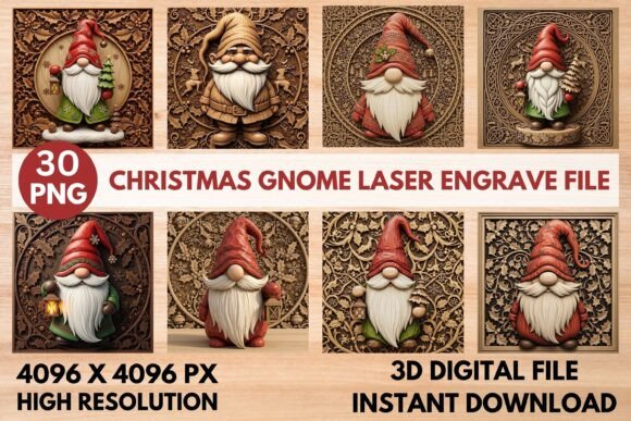 3D Christmas Gnome Laser Engrave File for Festive Decor