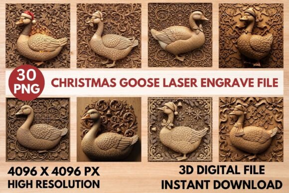 3D Christmas Goose Laser Engrave File: Festive Crafting