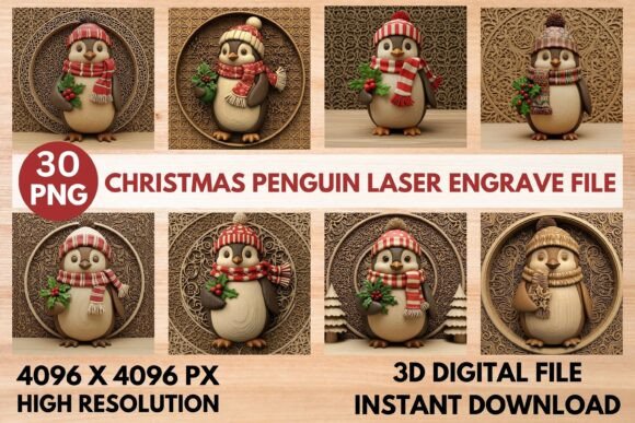 3D Christmas Penguin Laser Engrave File for Holiday Projects