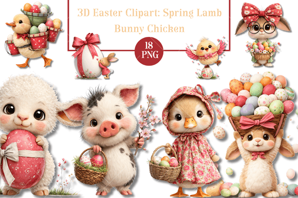 3D Easter Clipart: Spring Animals for Creative Projects