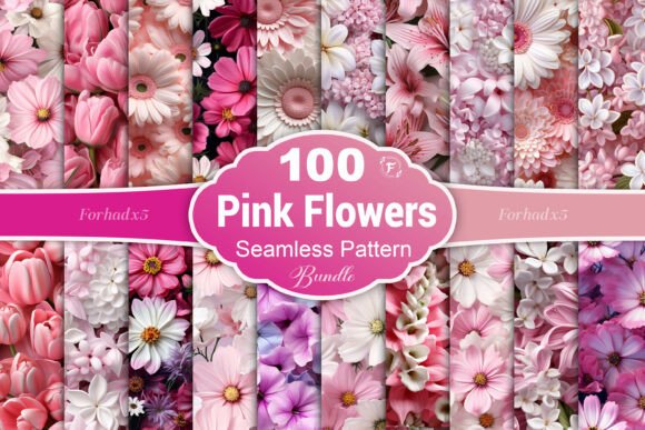 3D Pink Flower Seamless Pattern Bundle: Elegant Floral Digital Paper