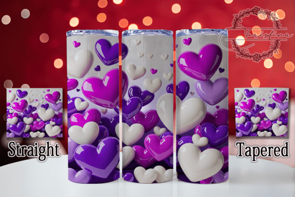 3D Purple Valentine Hearts Tumbler Design