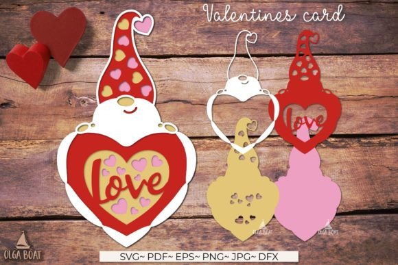 3D Valentines Card Template & Gnome SVG for Paper Crafts