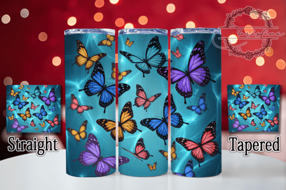 3D Vibrant Rainbow Butterfly Tumbler Design