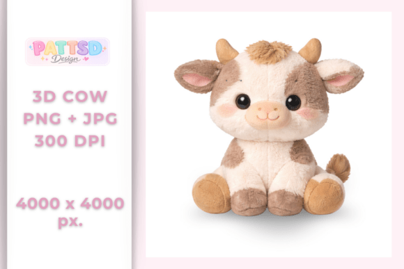 Adorable 3D Plush Cow Illustration for Creative Projects