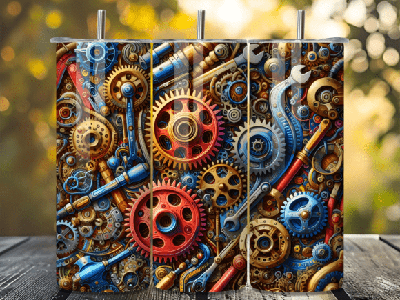 Colorful 3D Steampunk Gear Tumbler Wrap for 20oz Skinny Tumblers