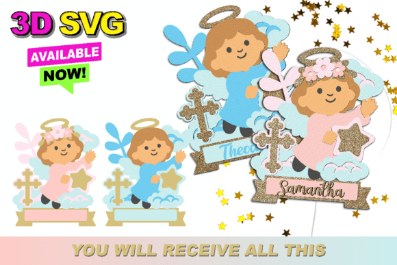 Elegant Baptism Angel Topper 3D SVG for Celebrations