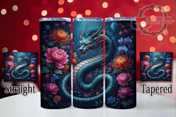 Elegant Fantasy Dragon Tumbler: A 3D Floral Design