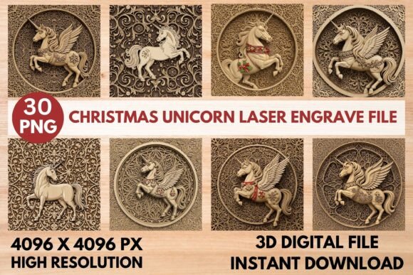 Enchanting 3D Christmas Unicorn Laser Engrave Files