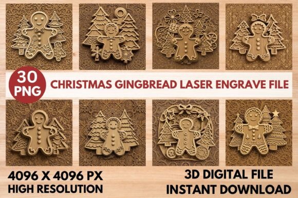 Festive 3D Gingerbread Laser Engraving Designs