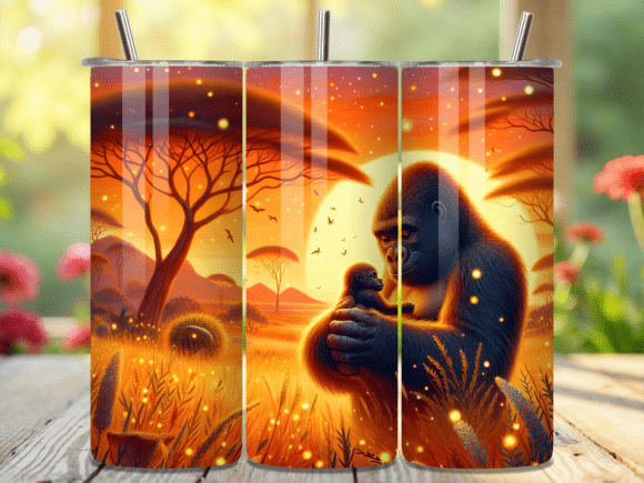 Gorilla Mom Baby Sunset 3D Tumbler Wrap Design