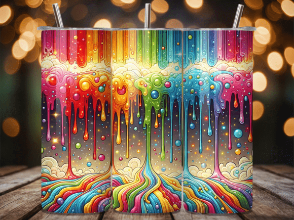 Rainbow Paint Drip 3D Abstract Tumbler: Vibrant Sublimation Design