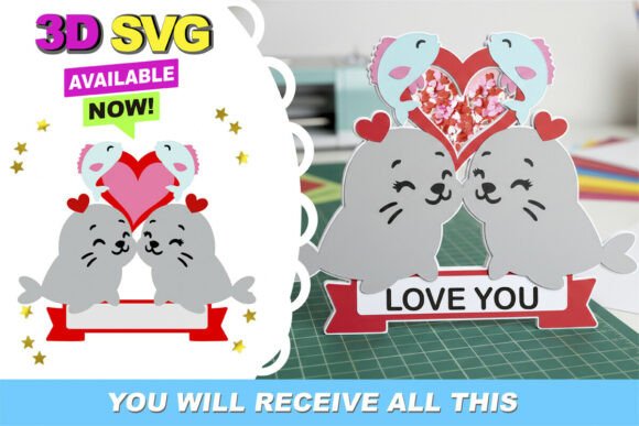 Seal Love Cake Topper 3D SVG: Instant Download for Crafting
