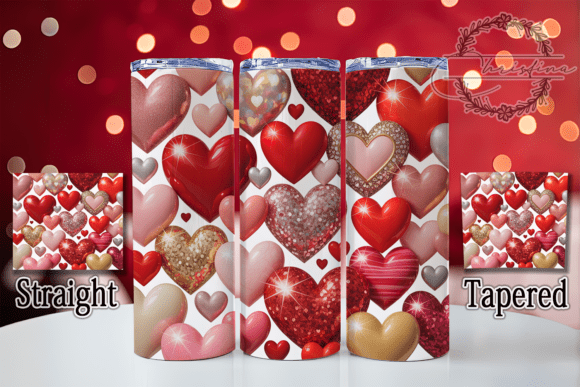Sparkle and Shine: 3D Diamond Glitter Hearts Tumbler Design